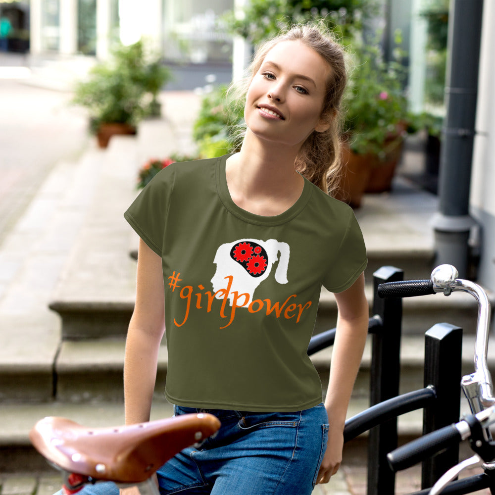 Army Green #girlpower Cropped Tees. Girls' Hashtag Art Crop Top. WickedYo.